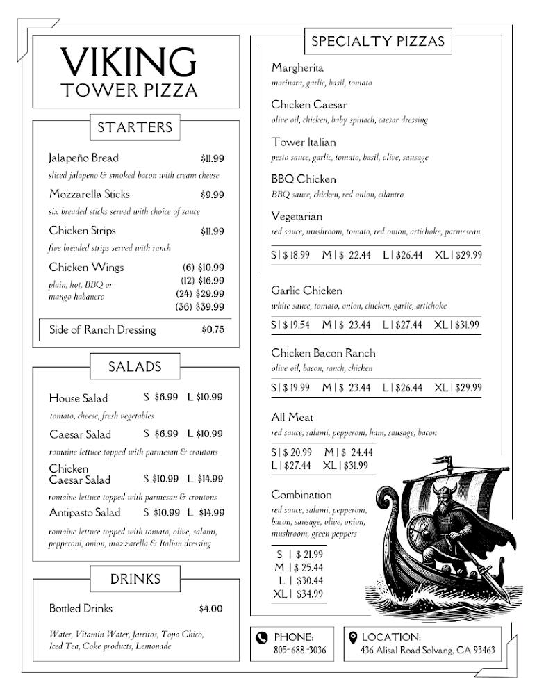 Viking Tower Pizza Menu image 1