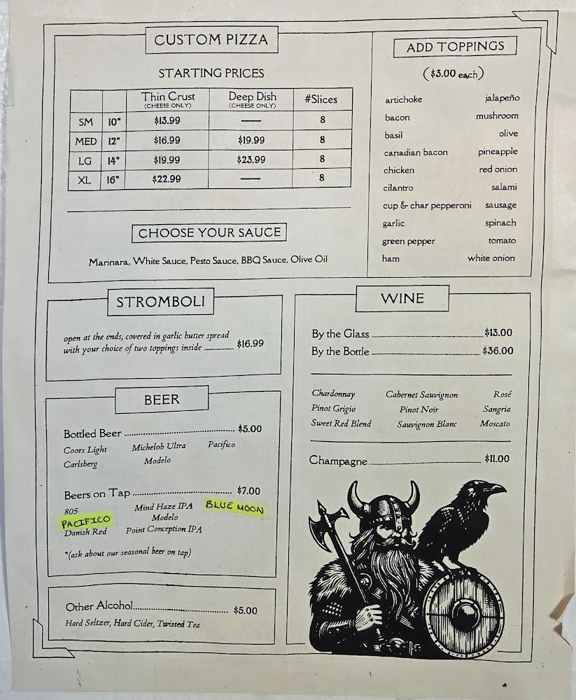 Viking Tower Pizza Menu image 3